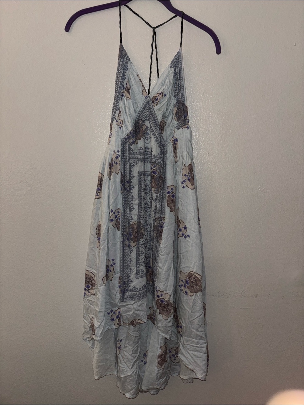 Free People Light Blue Floral Maxi Dress with Delicate Straps